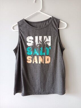 Emery Rose Sun Salt Sand Tank Top Shirt Palm Tree Grey Aqua White Large